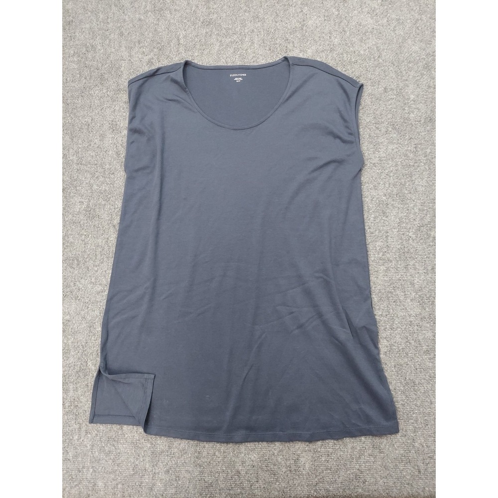 Eileen Fisher Tunic Dress Womens XS Blue Sleeveless Organic Cotton‎ Scoop Neck